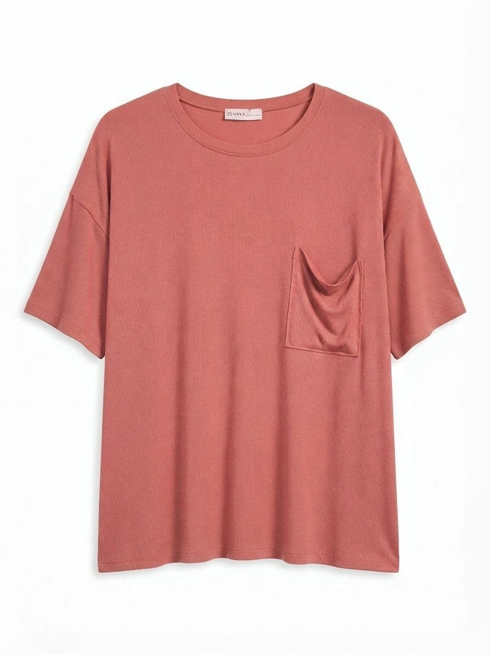 ZENANA Ribbed Short Sleeve T-Shirt Pink 1X
